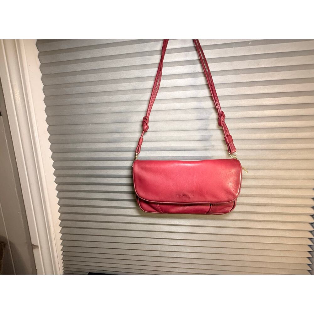 Stone & Co Red Leather Shoulder Bag Flap Purse Knot Strap Medium Y2K Style